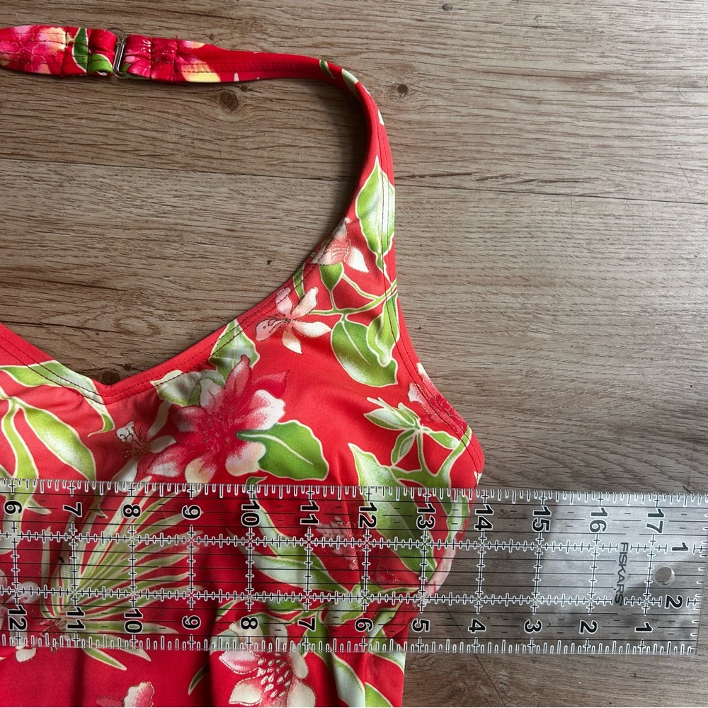 Beach bay Salmon pink & green tankini floral set gold detail & side ties size 8 - Picture 15 of 16